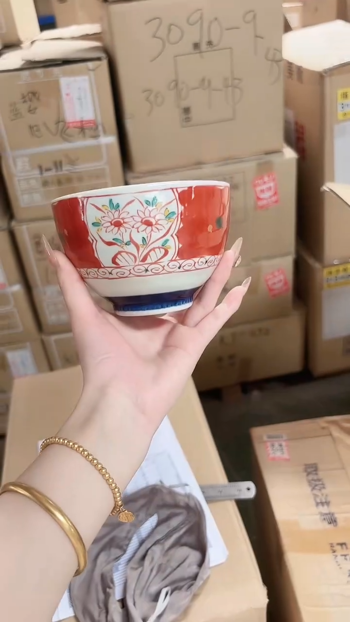 陶瓷【单支】日本进口献上锦小丼碗12.5cm-赤浓万历