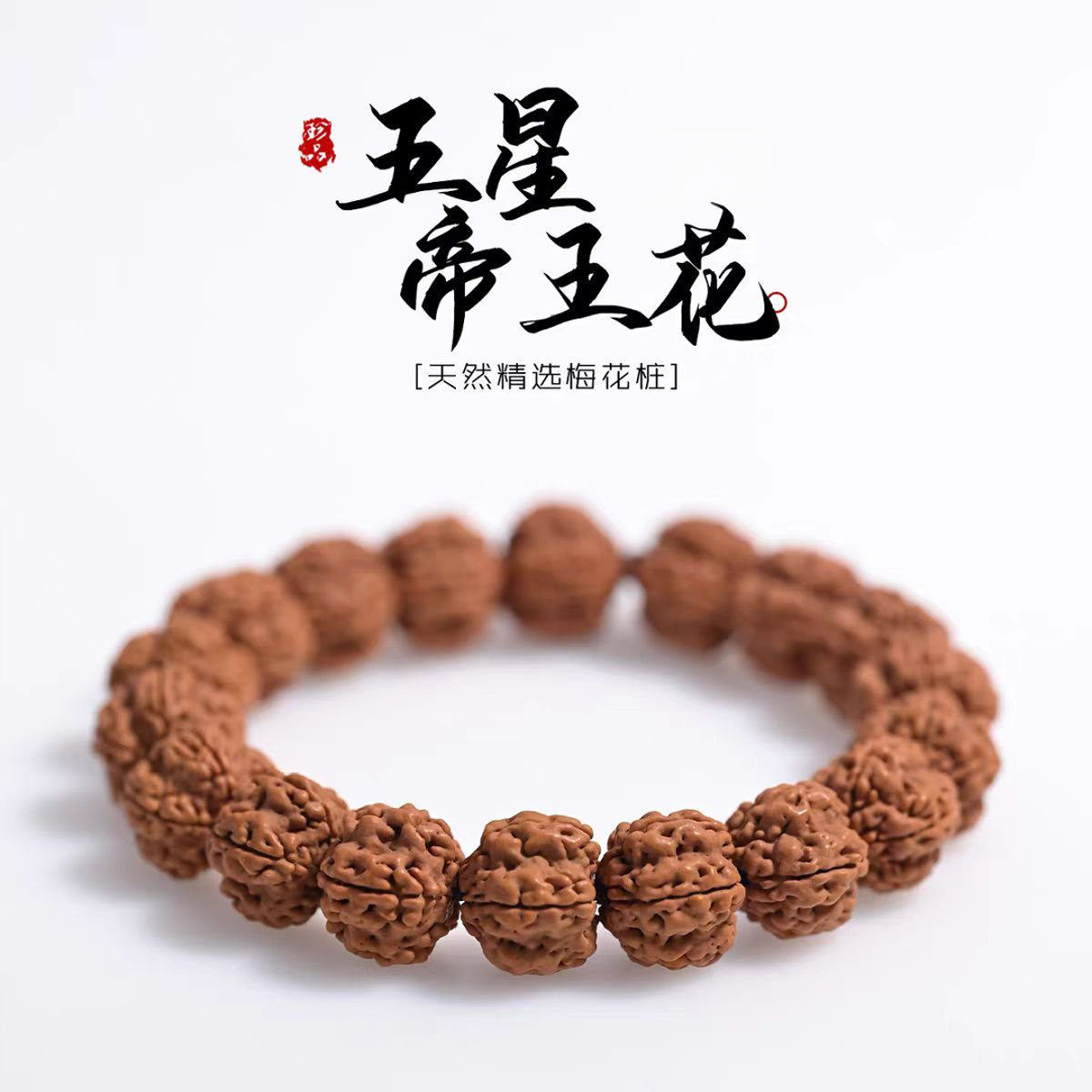 文玩手持男女五星帝王花毕业级梅花桩双龙纹五瓣金刚菩提子单圈