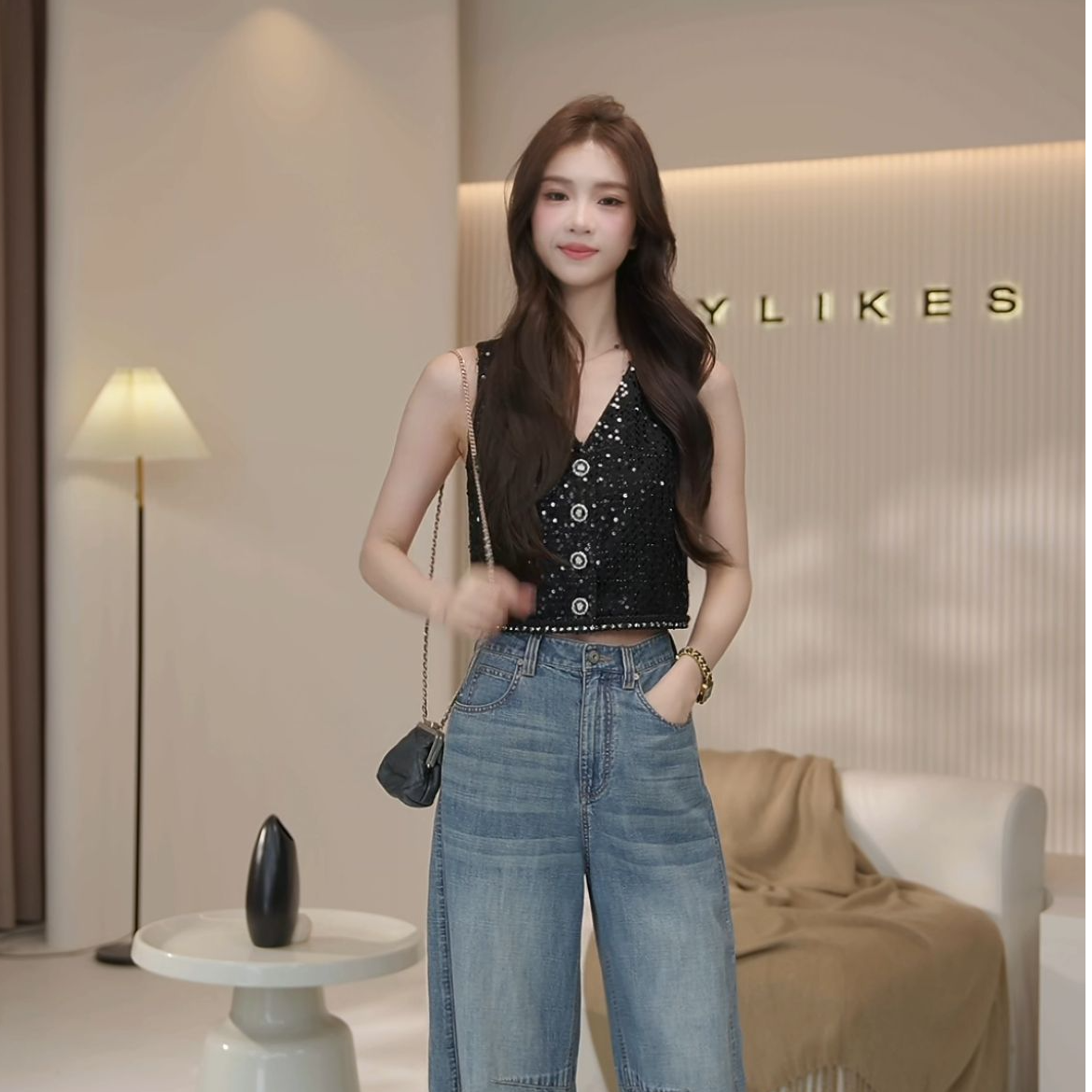 【LILYLIKES】法式高级细闪小香风亮片马甲背心 