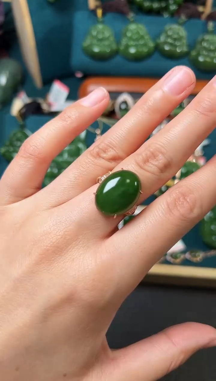 【闪购商品】和田玉（碧玉）戒指银S925镶嵌碧玉