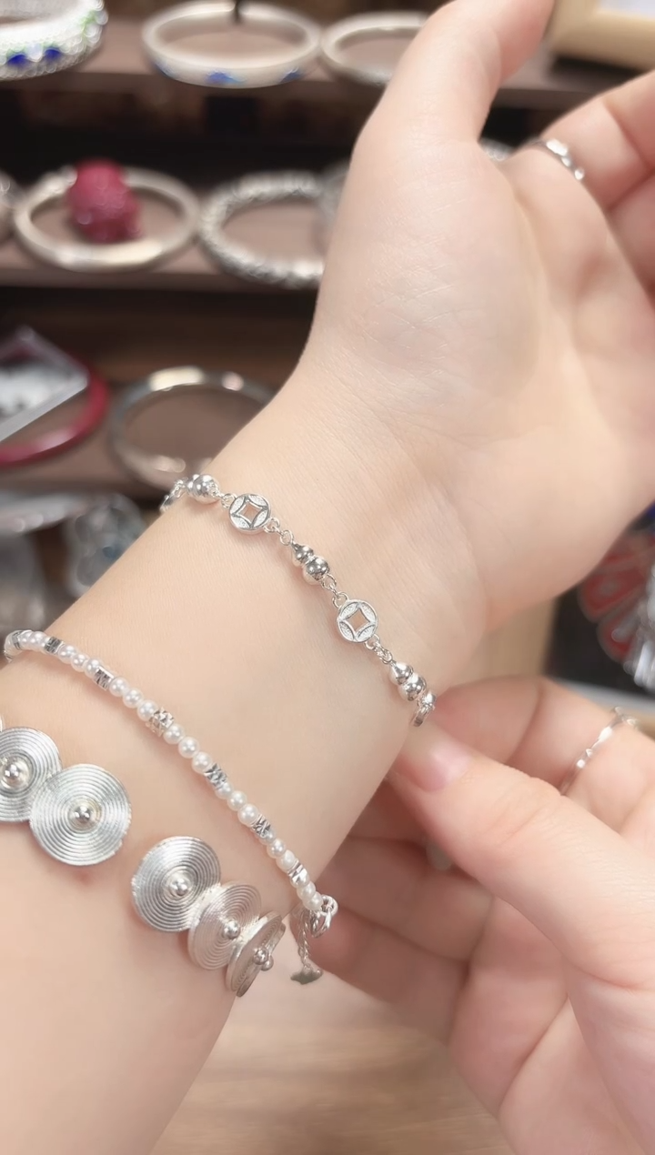 无足银葫芦五帝钱手链