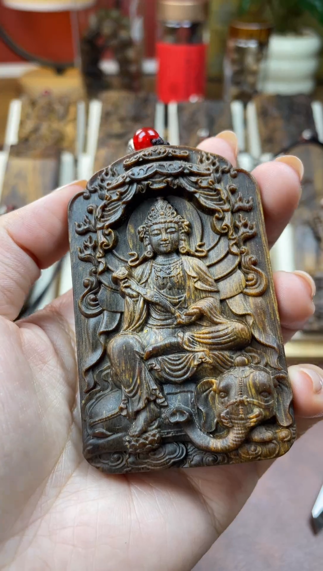 木木雕款芽庄十二生肖守护  普贤菩萨8cm 送养香瓶