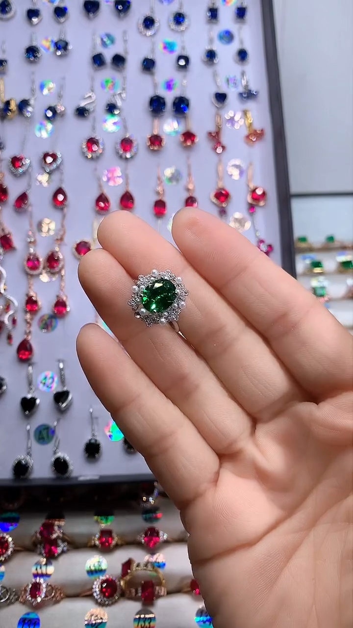 【闪购商品】透辉石戒指银S925镶嵌银色