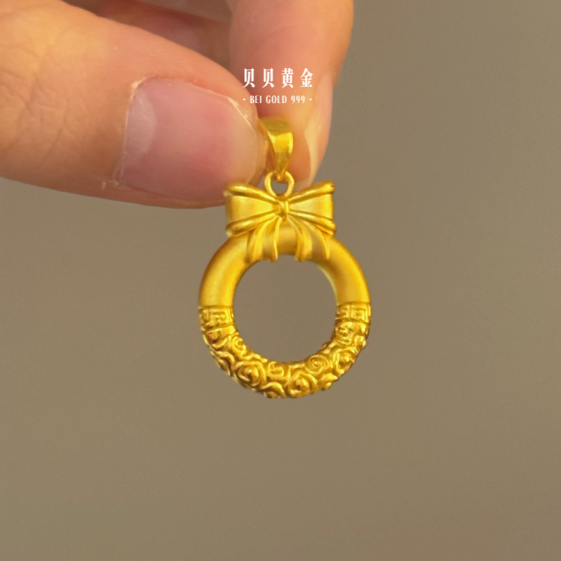 贝贝黄金 足金999 在逃公主平安扣 大号 素金 吊坠 103