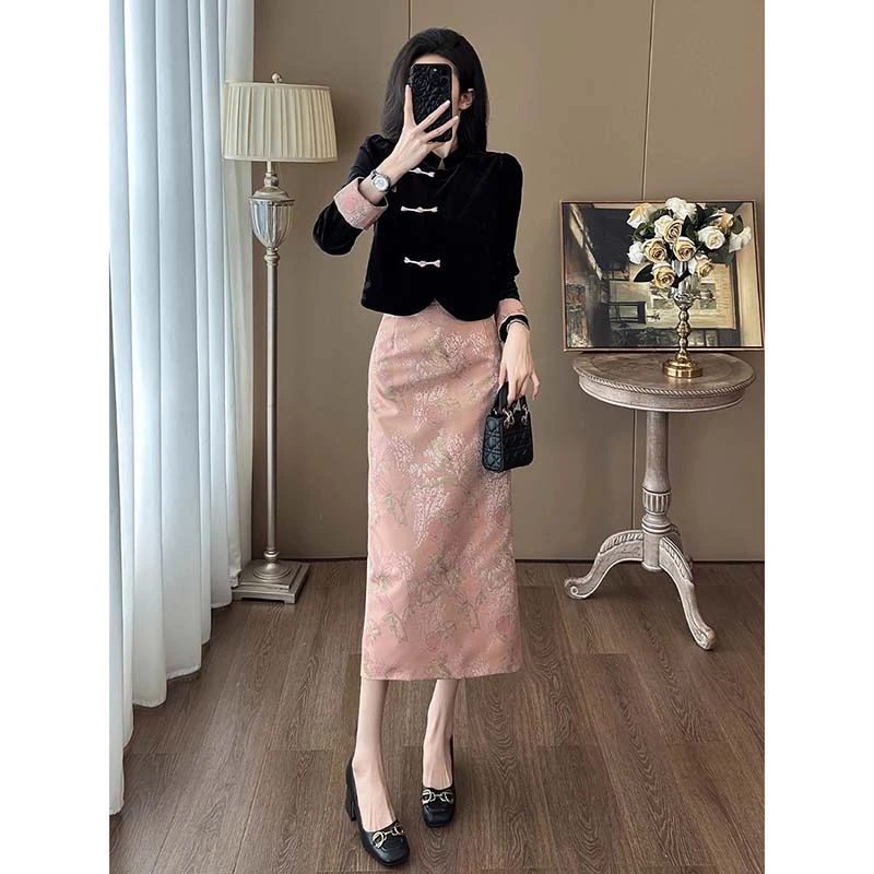 上衣开叉半身裙两件双利御姐气质新中式套装裙