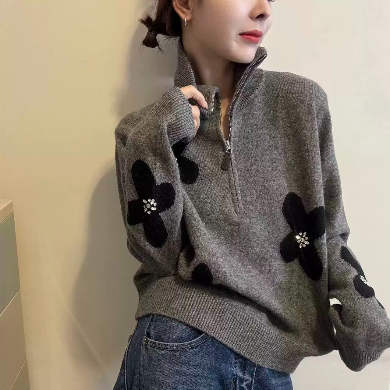 MEIZHENZI【四叶草】绵羊毛+兔毛|秋冬高领减龄毛衣女宽松针织衫