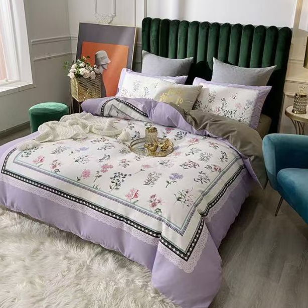 高端美式数码印花四件套床上用品-清新紫花