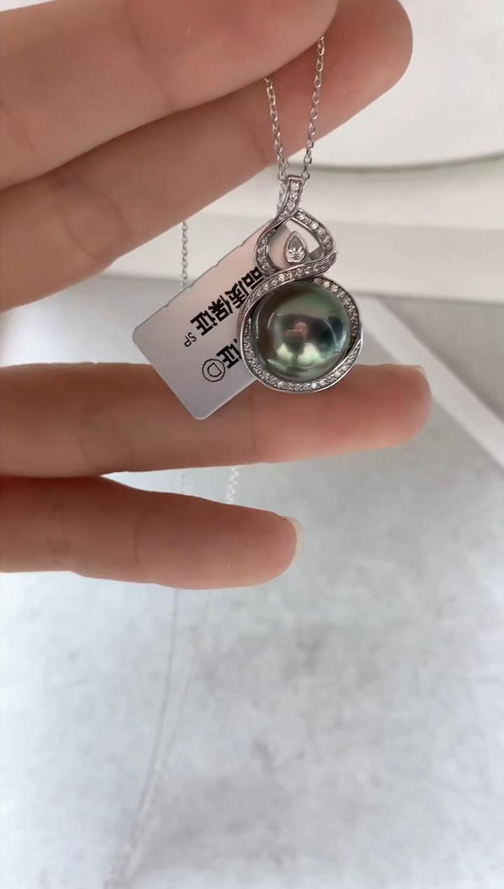 银S925镶嵌套链海水珍珠吊坠