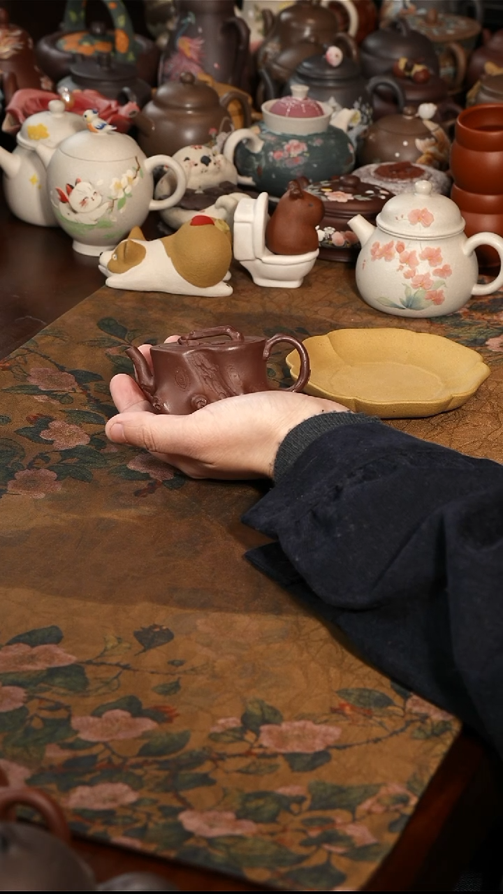 茶壶紫砂紫泥小树桩壶