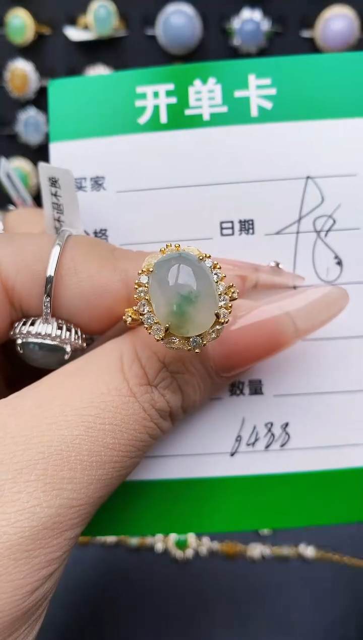 翡翠戒指银S925镶嵌6488