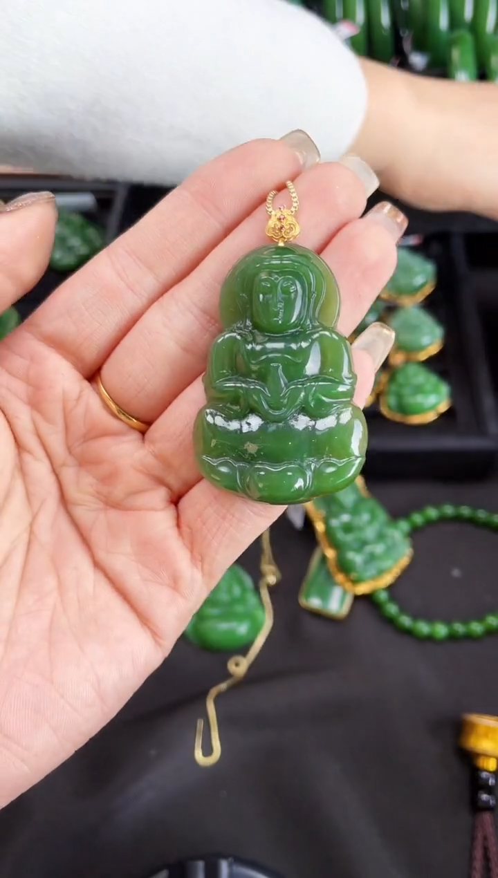 【闪购商品】和田玉吊坠18K金镶嵌多样性发一 