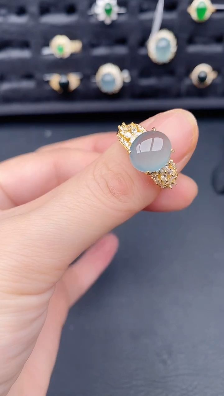 银S925镶嵌戒指翡翠天然a货翡翠138