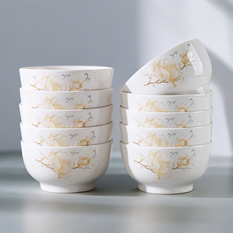 【山茶花】4.5英寸碗10只*陶瓷米饭碗家用高颜值防烫吃饭餐具高颜值