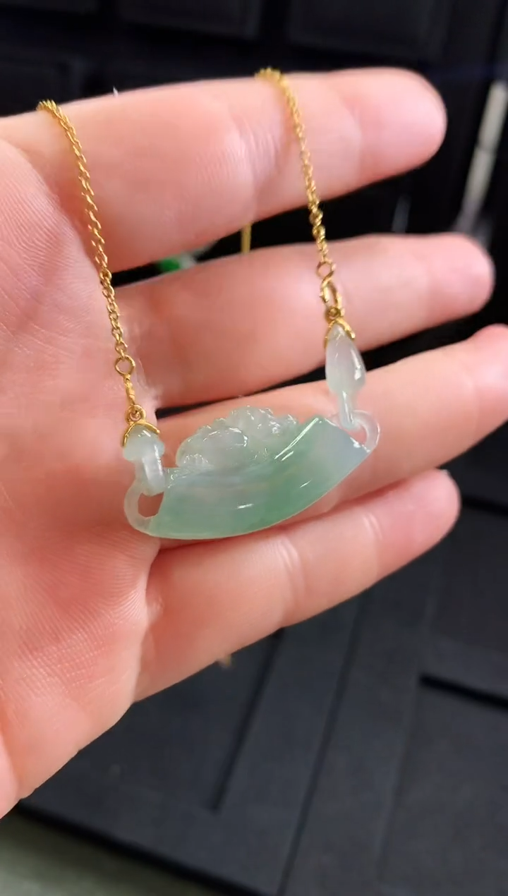【闪购商品】翡翠颈饰18K金镶嵌吊坠 一体链