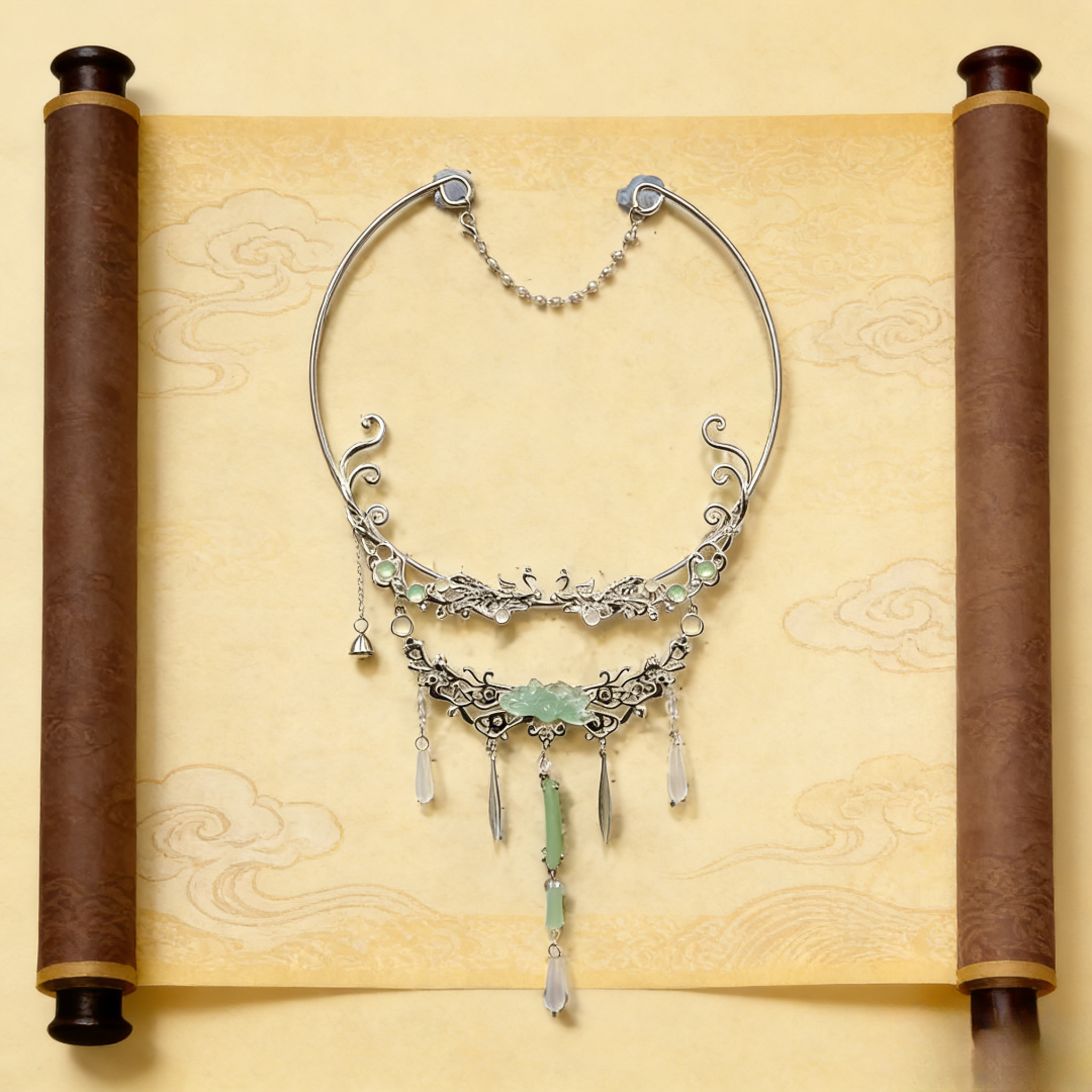 青莲璎珞银色项圈汉服配饰古风项链流苏吊坠颈饰古风项链A333