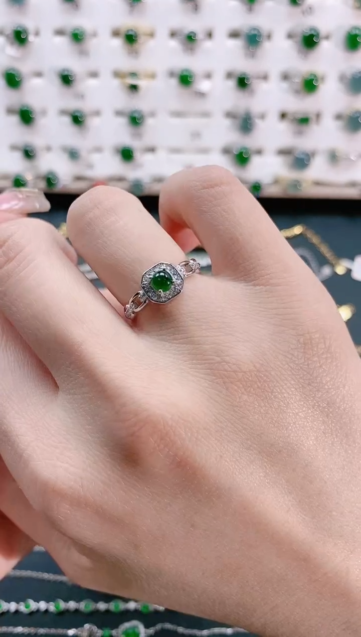 【闪购商品】翡翠戒指银S925镶嵌天然翡翠