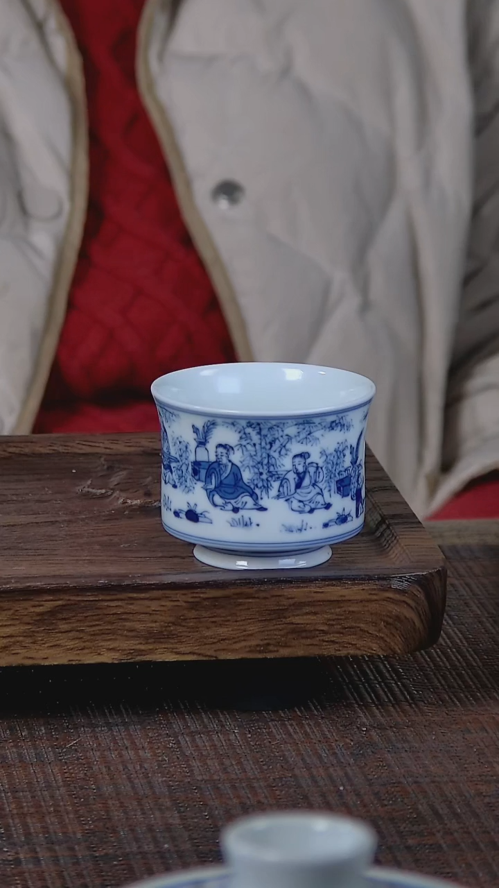 【闪购商品】折葵非器手工手绘竹林七贤小马蹄杯