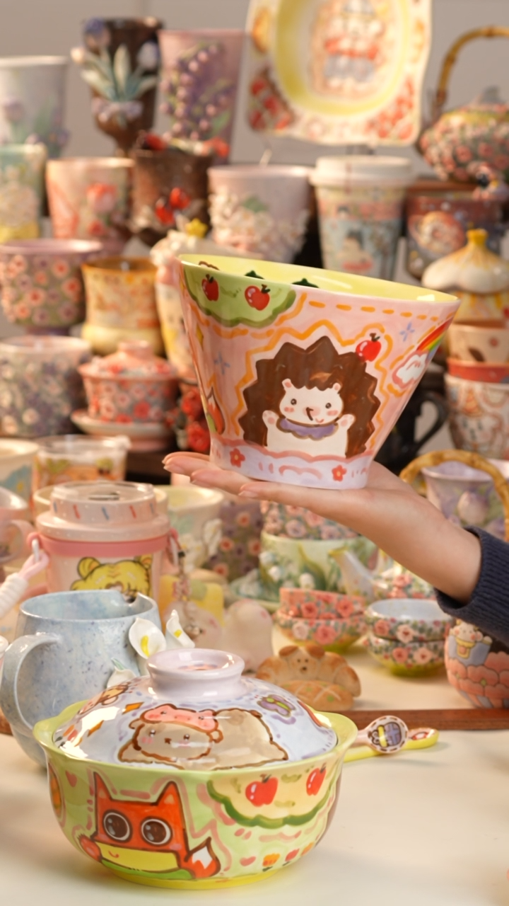 摆件陶景德镇釉下彩手绘设计师款陶瓷