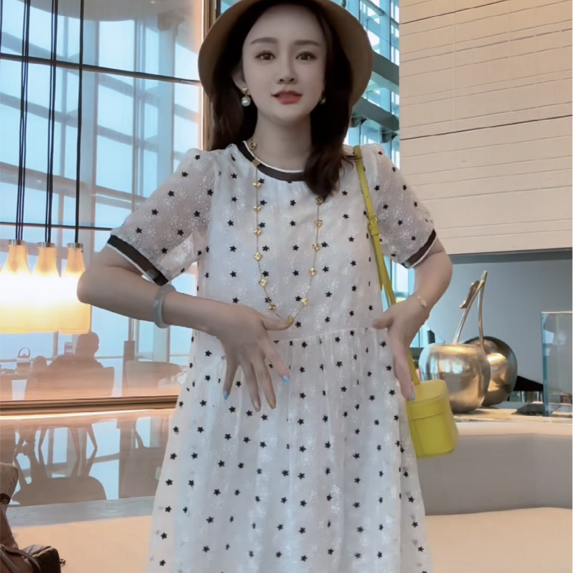 【丝芙玉禄】（E900）100%真丝顺纡白色连衣裙星星桑蚕丝女装连衣裙
