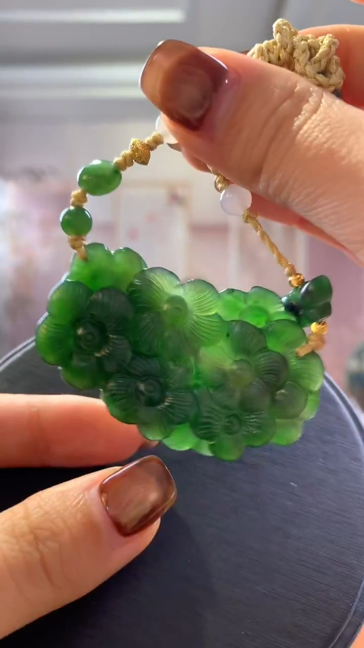 未镶嵌和田玉挂件碧玉满绿荷花手牌