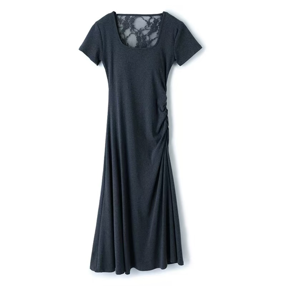 D50166南油爆款气质后背蕾丝设计收腰连衣裙