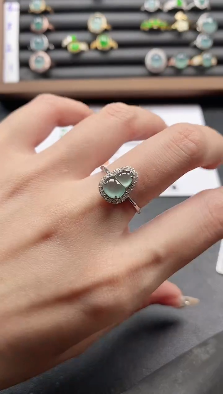 银S925镶嵌戒指翡翠51511-20