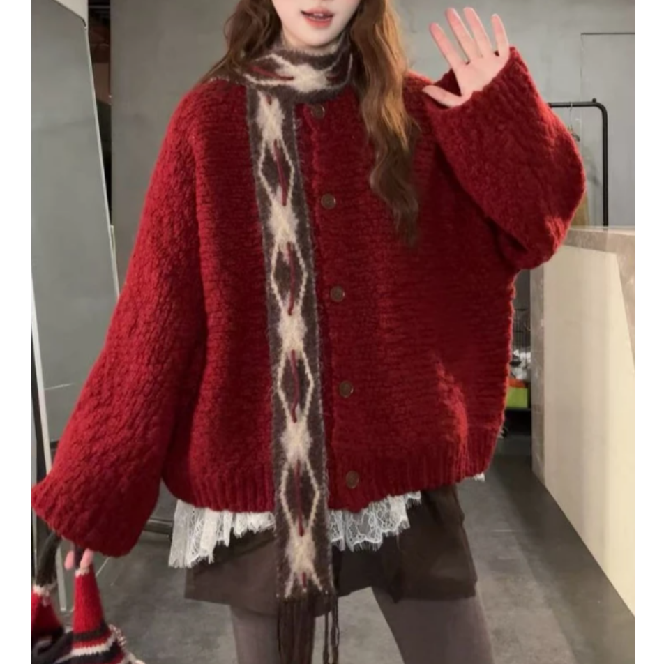 毛衣秋冬加厚气质慵懒风复古时尚百搭高织高密极简风毛衣开衫