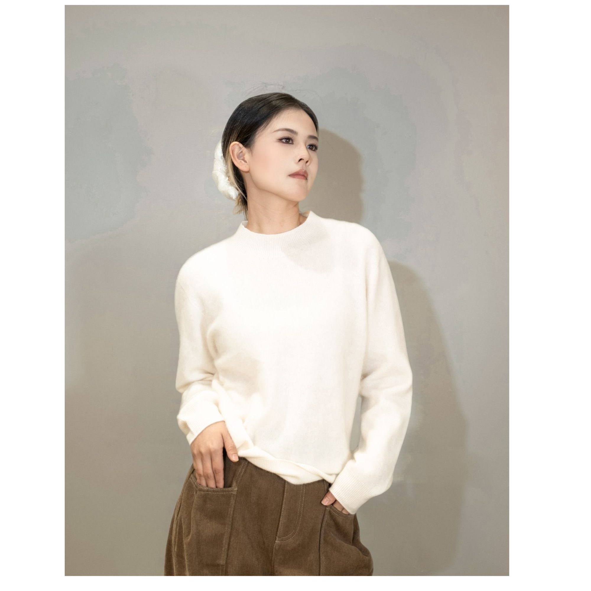 引流毛衣女士套头纯色冬季宽松圆领打底针织新款羊绒