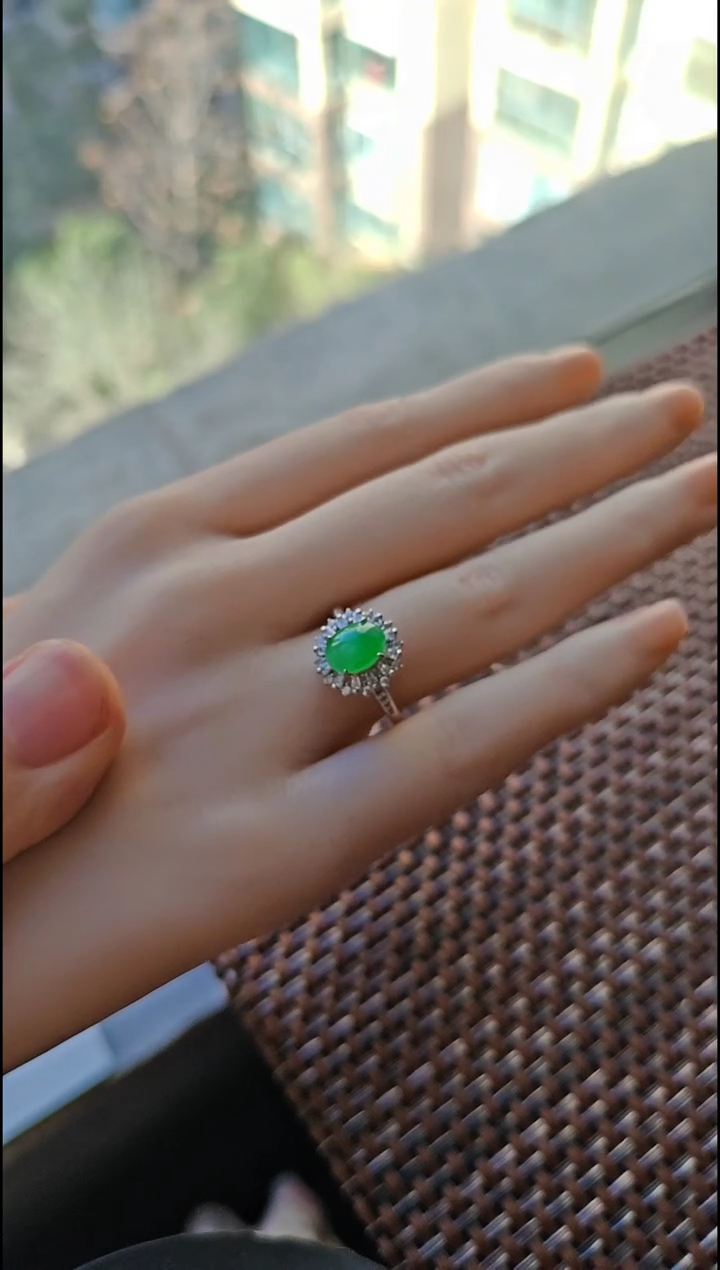 【闪购商品】翡翠戒指银S925镶嵌翡翠戒指S925银镶嵌
