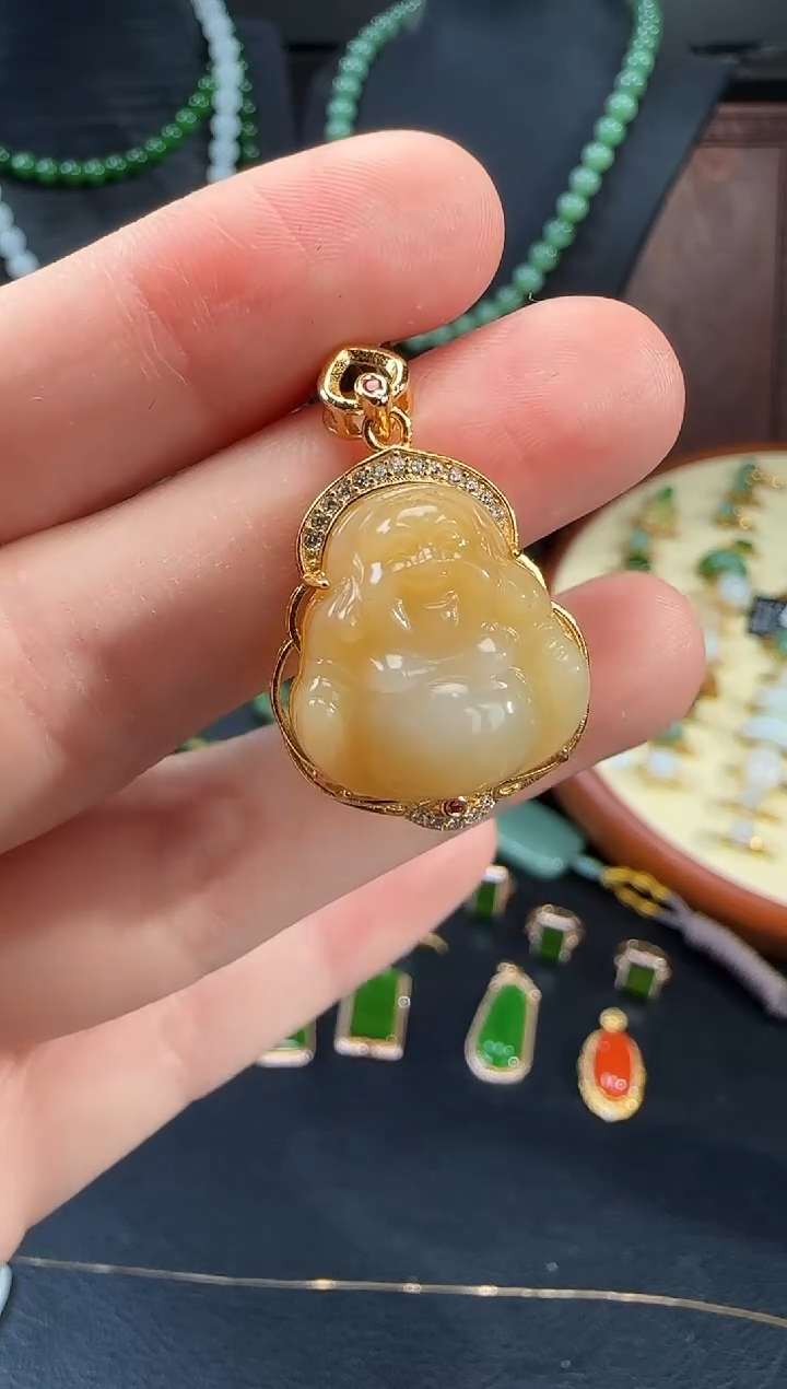 和田玉银S925镶嵌吊坠(不含链)1