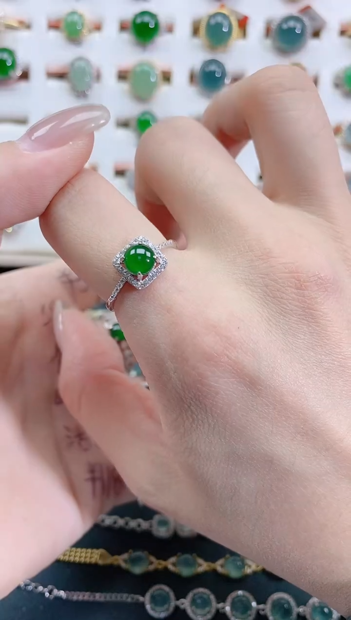 银S925镶嵌戒指翡翠天然翡翠