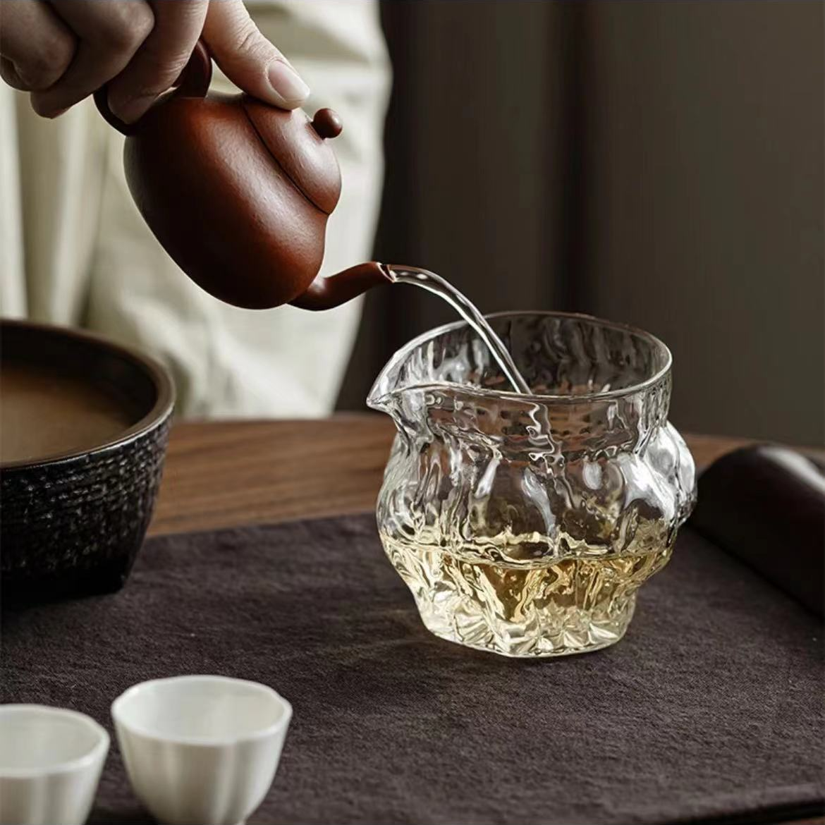 【核桃锤纹】高硼硅玻璃公道杯加厚耐热水波纹分茶器茶海300ml