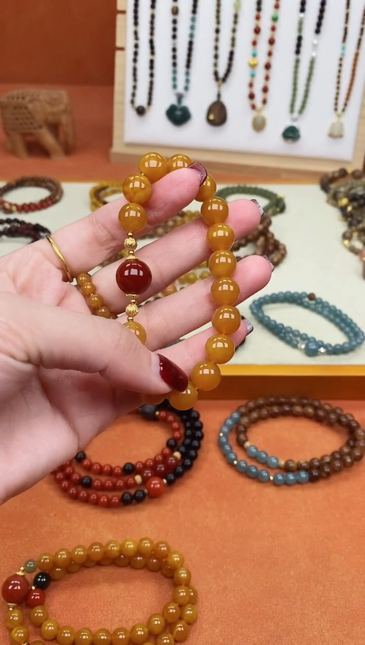 手链蜜蜡未镶嵌单圈10蜜蜡南红玛瑙手串