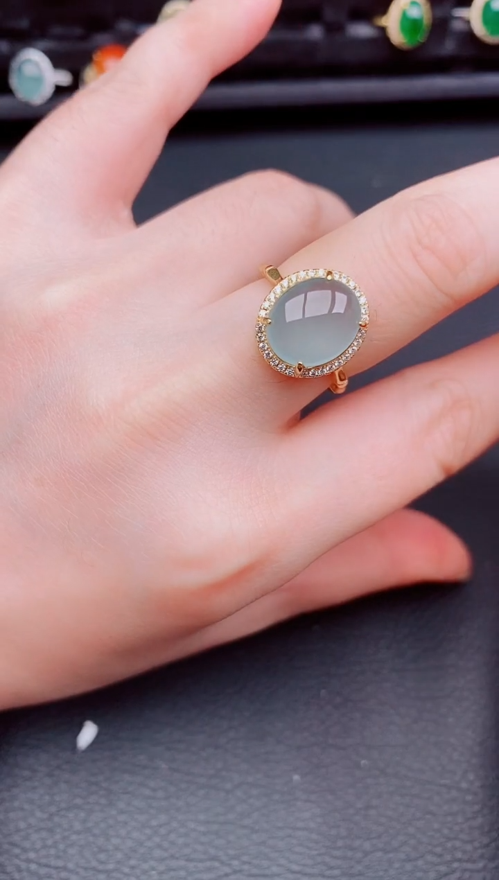 【闪购商品】翡翠戒指银S925镶嵌天然a货翡翠222