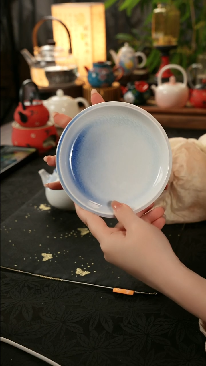 陶瓷茶具蓝色结晶釉壶承