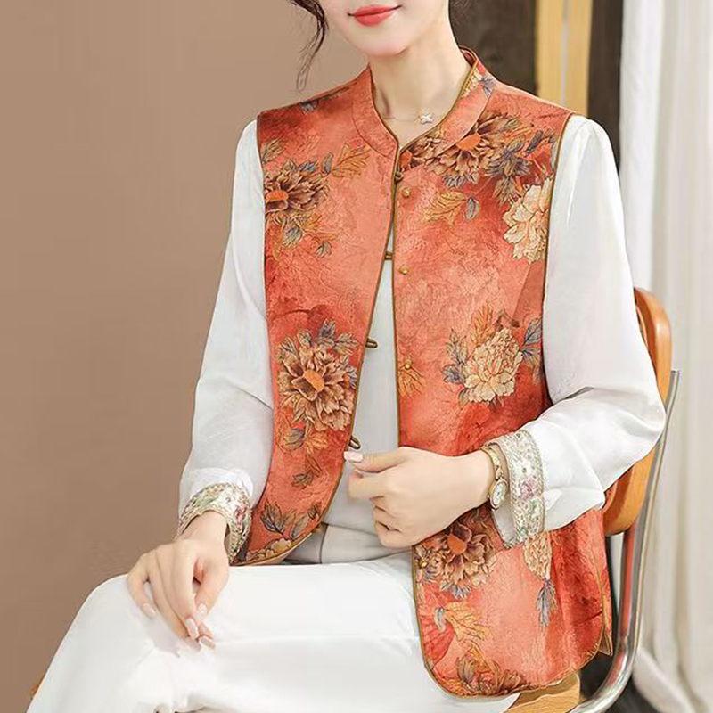 新中式国风新款女加棉坎肩时尚百搭宽松显瘦马夹丝雅妮马甲