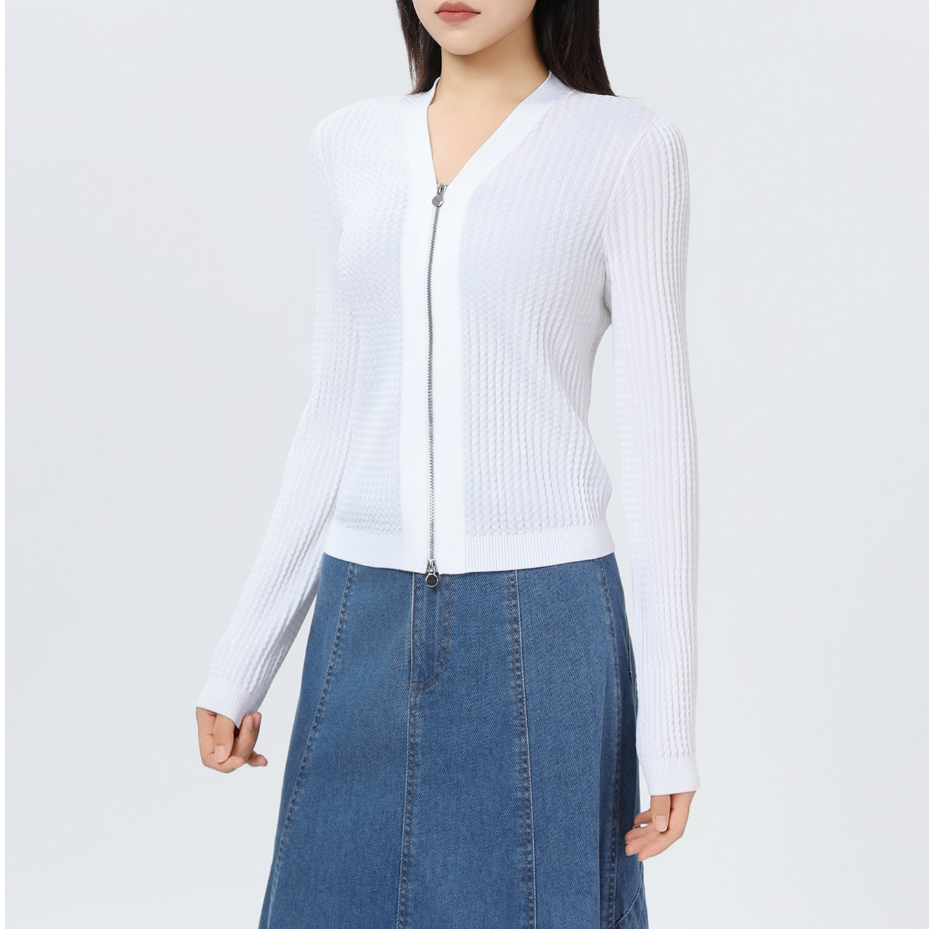 AMASS/阿玛施早春新款外套极简风气质百搭针织衫拉链开衫548026