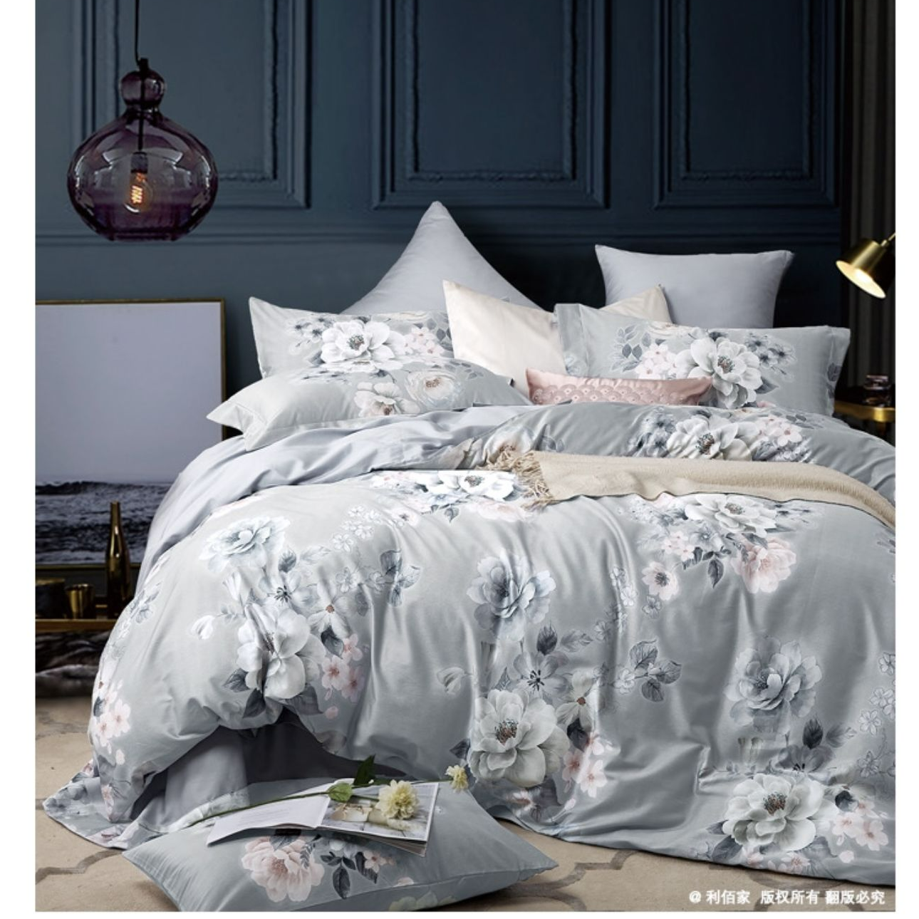 舒禾家居−纯棉贡缎四件套被罩贡缎床品默认精做床单月亮妻子外婆。