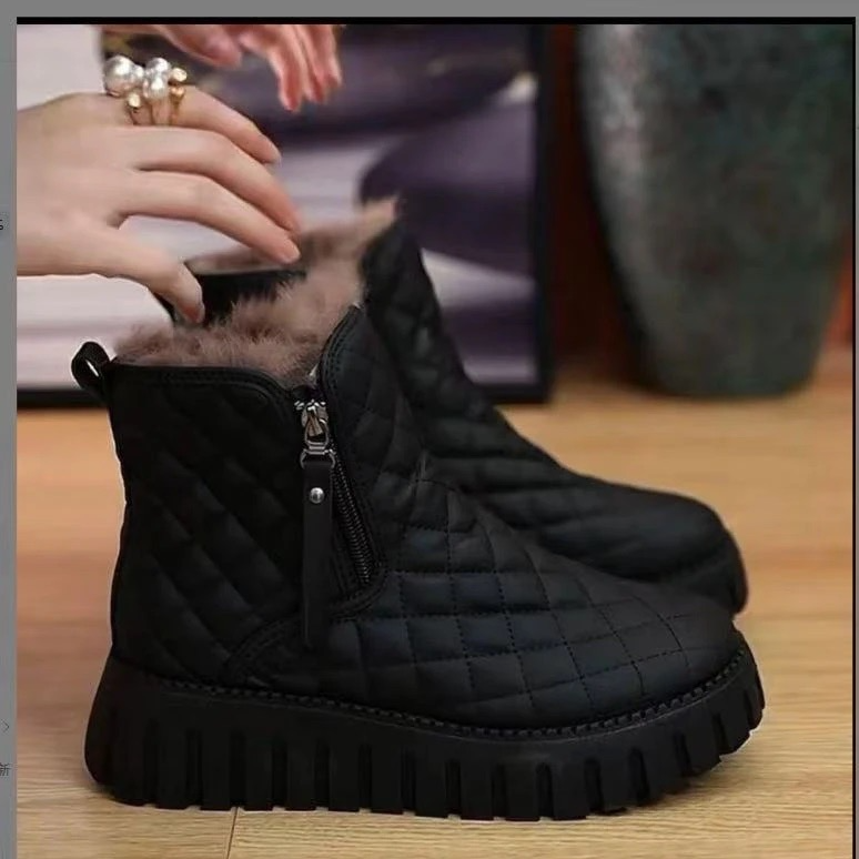 冬季雪地靴时尚休闲女鞋百搭防水软底厚底加绒靴子棉鞋A