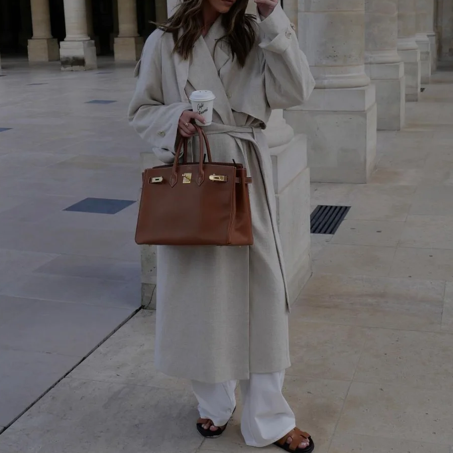 95新 Hermes/爱马仕 小花Jerry birkin 35 金棕 框F手提包
