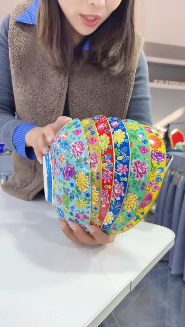 珐琅 8.5英寸元宝盘6个景德镇混色