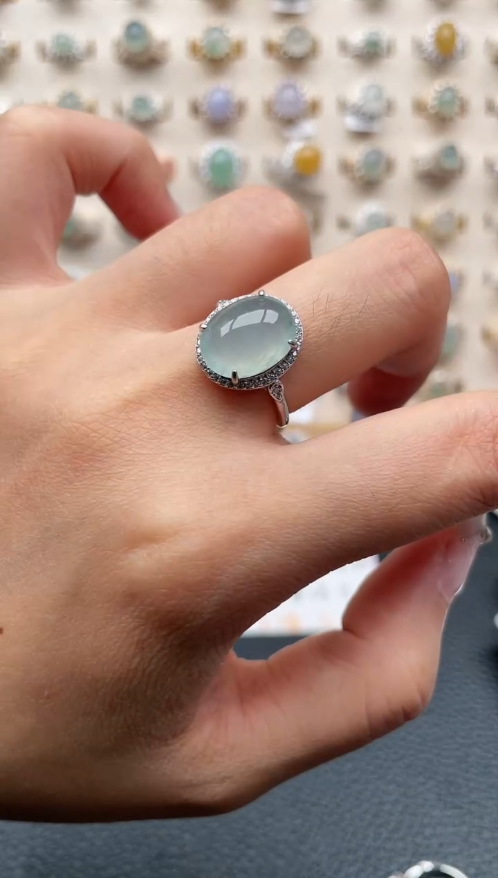 翡翠戒指银S925镶嵌1111