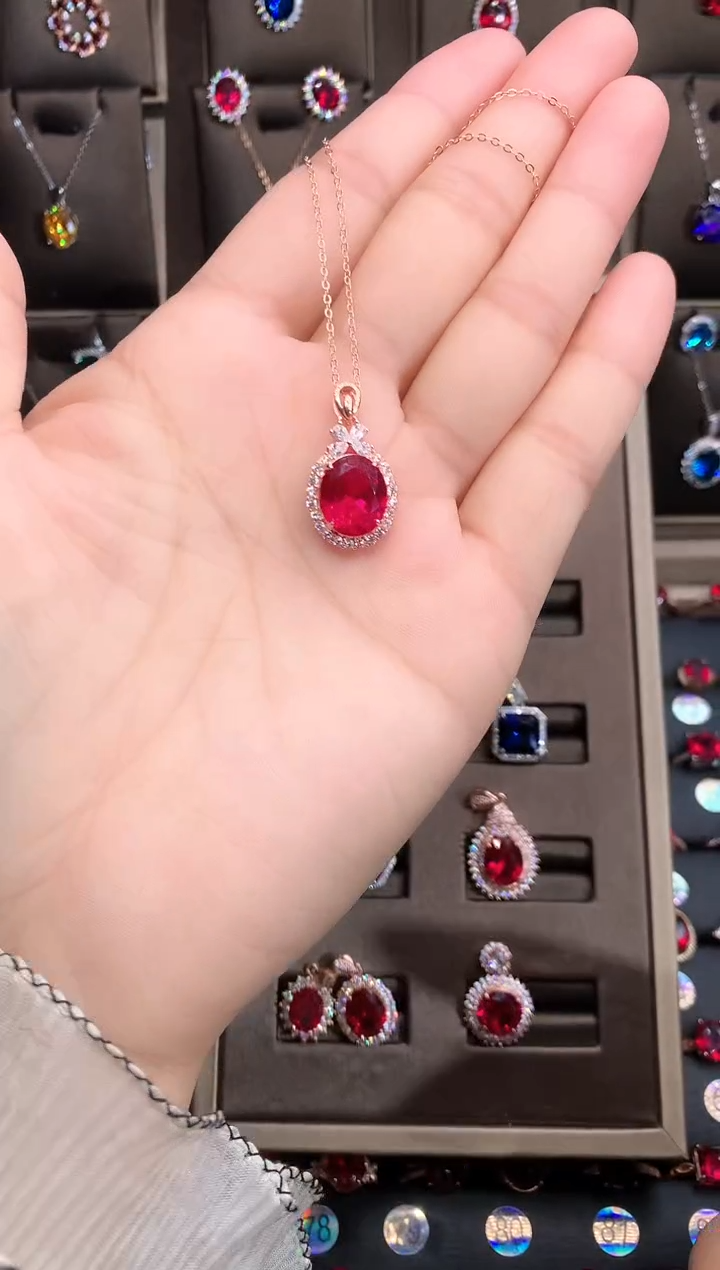 【闪购商品】红宝石吊坠(赠链)银S925镶嵌玫瑰金