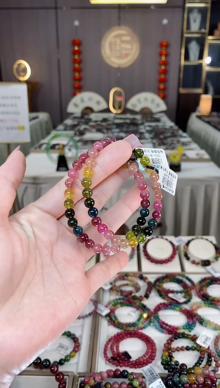 未镶嵌老矿碧玺彩虹单圈手串6mm+碧玺hon多样性发货一条