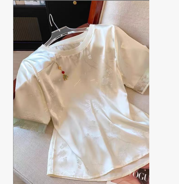 CS58 国风提花短袖带流苏新中式提花短袖