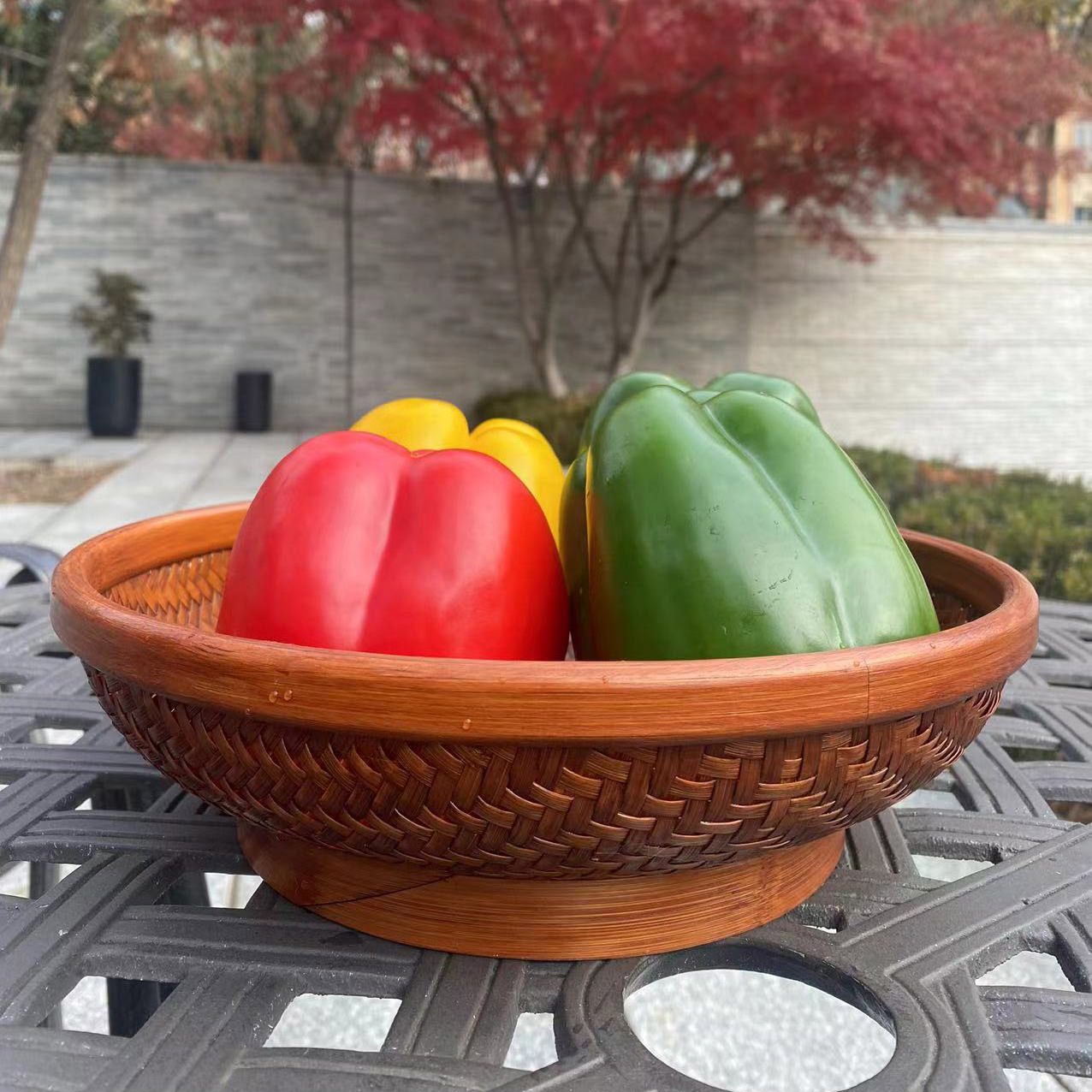 手工竹编收纳筐 农村簸箕家用水果蔬菜馒头零食竹筐晾晒筐