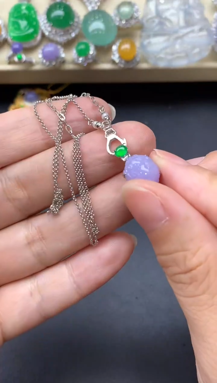 翡翠18K金镶嵌颈饰563-中国好珍宝