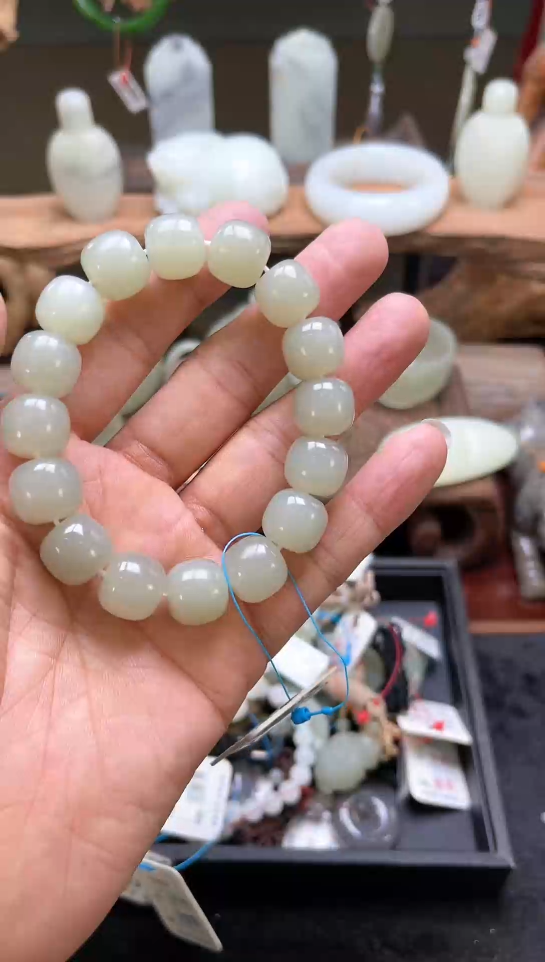 【闪购商品】和田玉手串未镶嵌卡14且末青白老型 9007500