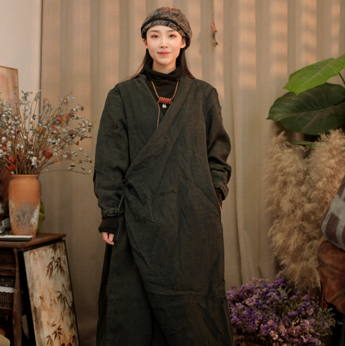 YN. 亚麻粗织茶服大袍子（长125）
