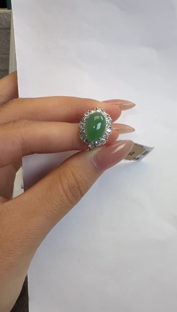 银S925镶嵌戒指翡翠通体925银镶缅甸A货翡翠戒指212